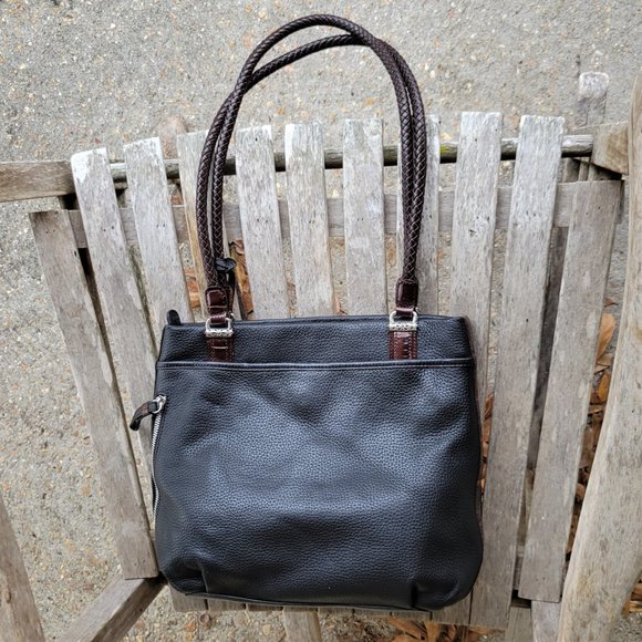 BRIGHTON Black Leather Brown Mock Croc Shoulder Bag - Picture 7 of 8